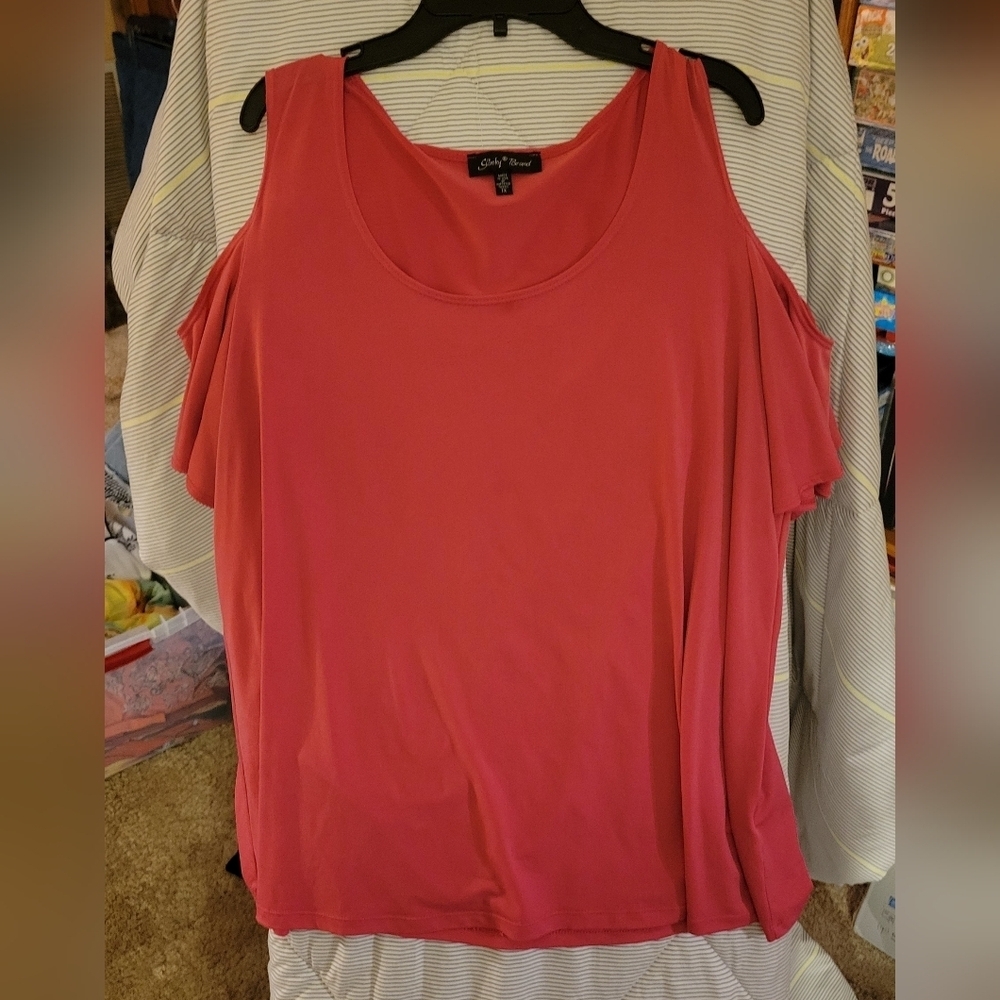 Slinky Brand Cut Out Shoulder Top 1X